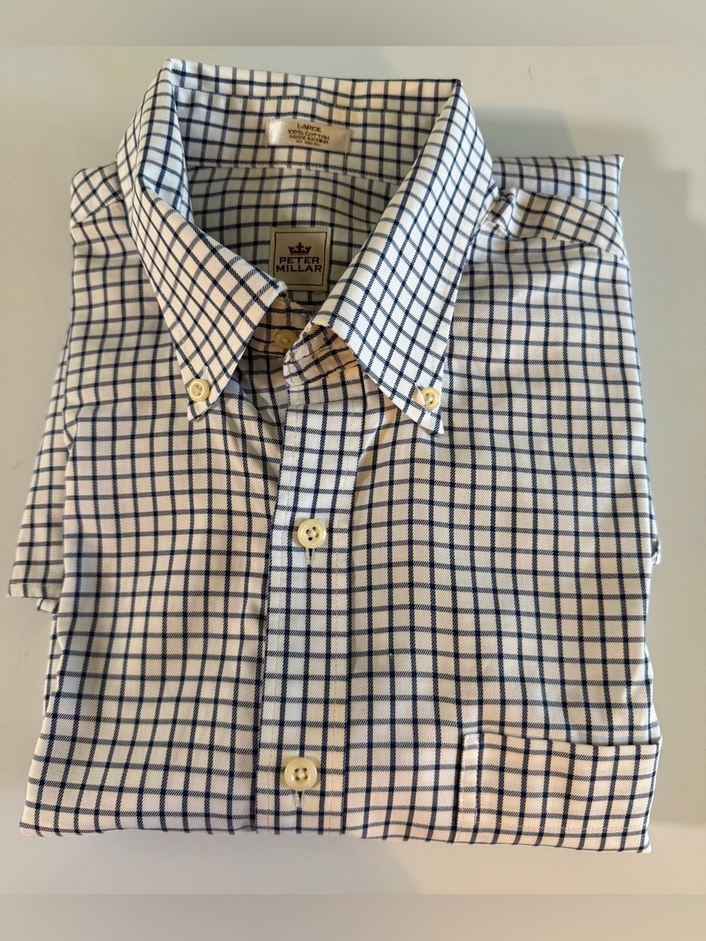 Peter Millar Nanoluxe Easy Care Long Sleeve Shirt Mens Large White Blue button